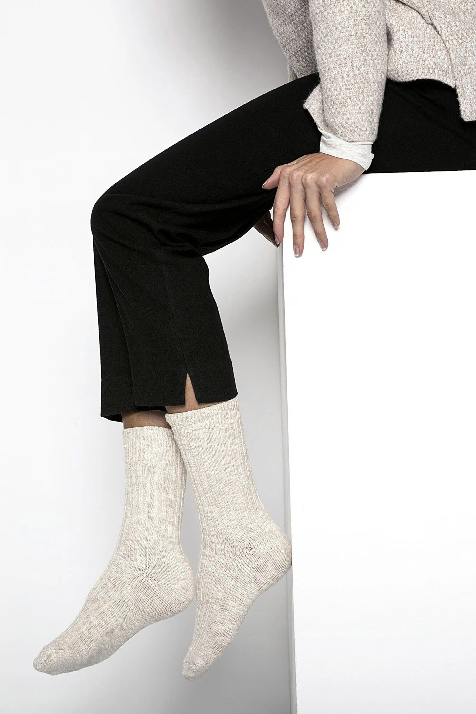 Cotton Slub Socks Beige White sold by Karen Walker product image thumbnail 2