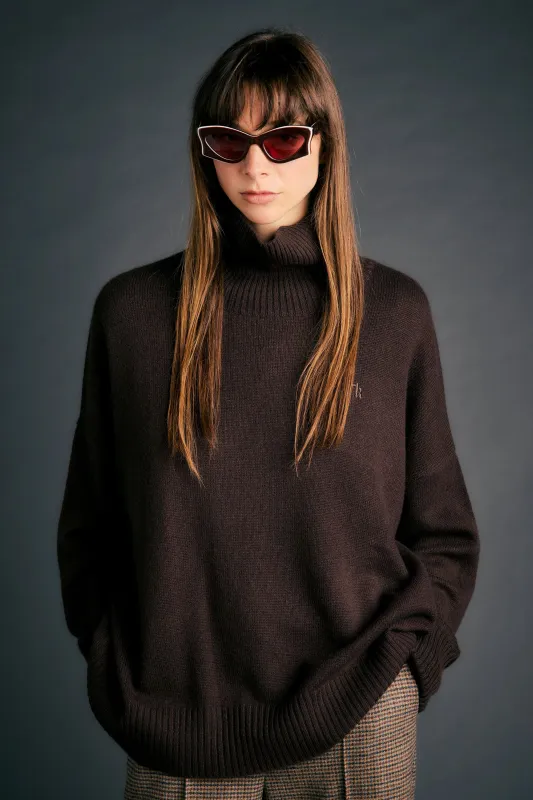 Carmen Oversized Turtleneck Sweater Chocolate made by Karen Walker
