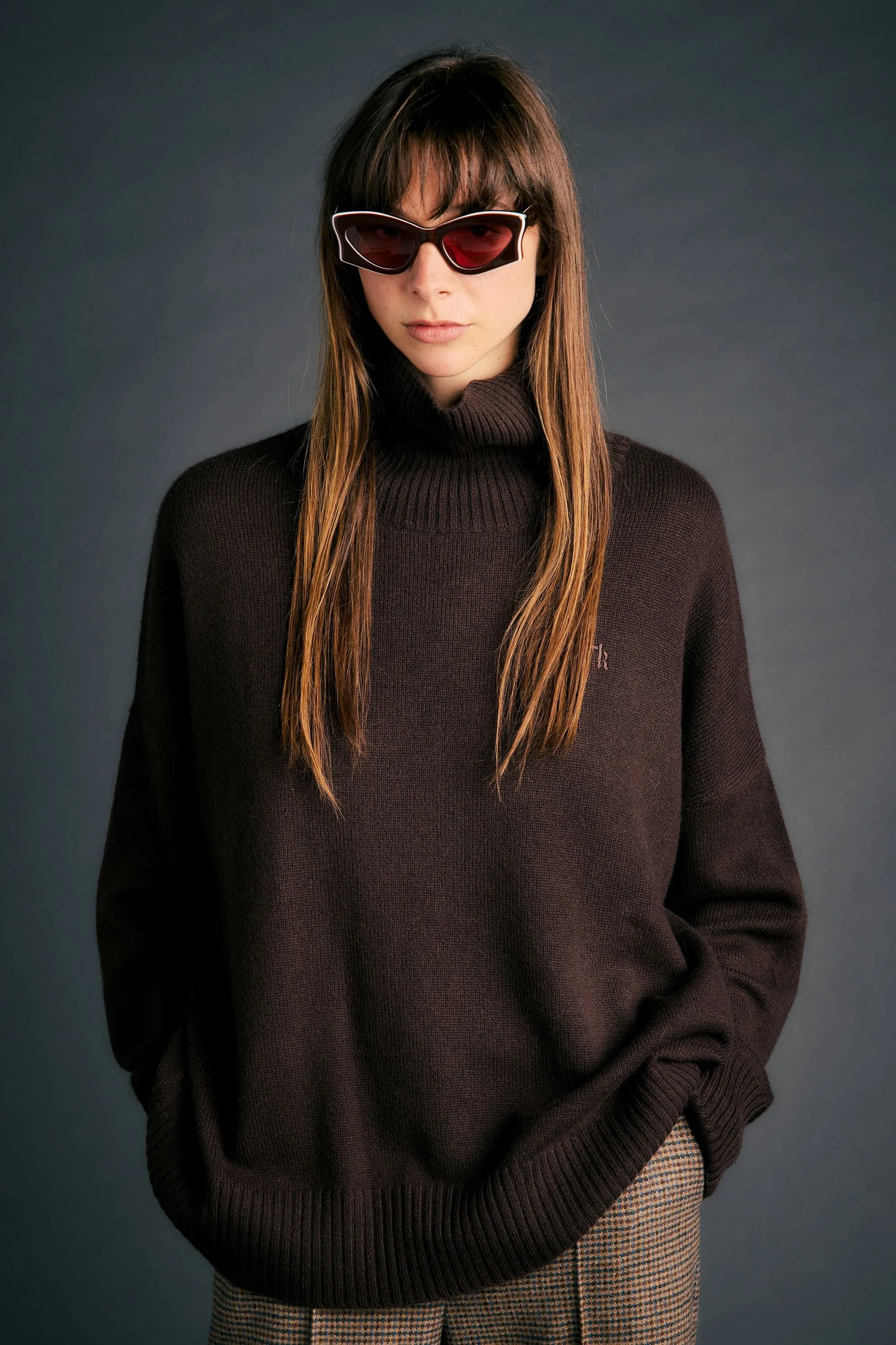 Carmen Oversized Turtleneck Sweater Chocolate sold by Karen Walker