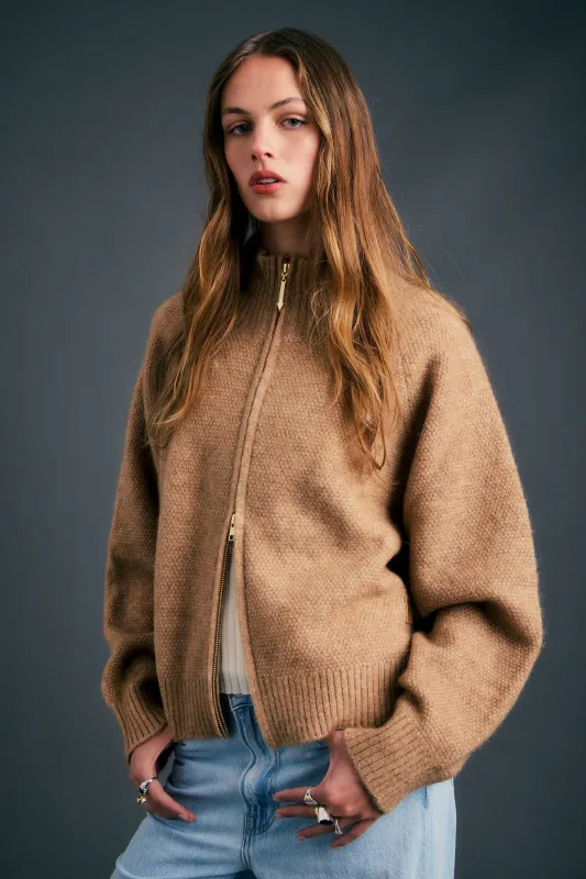 Nestle Knit Bomber Camel made by Karen Walker