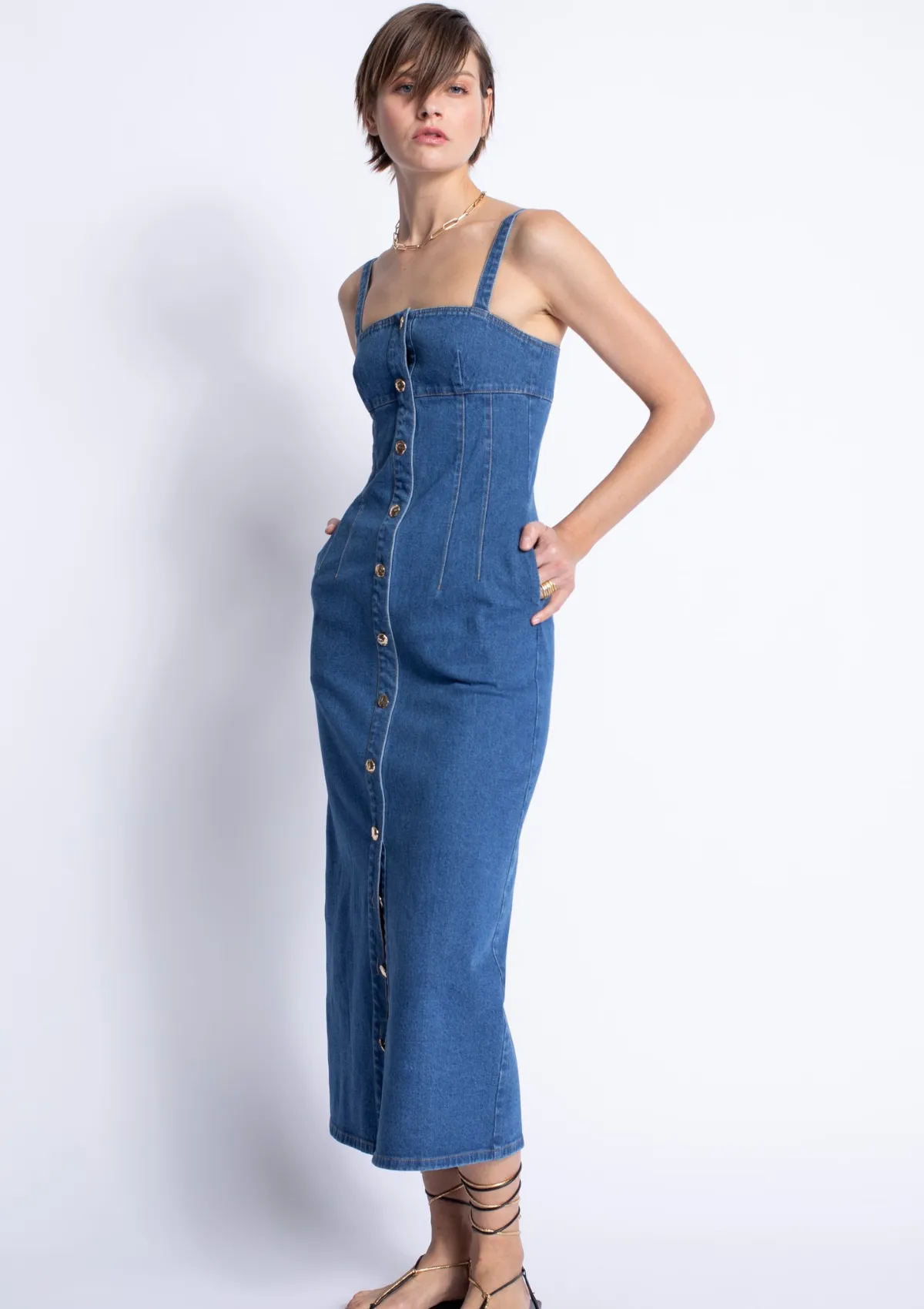 Rio Denim Midi Dress sold by Karina Grimaldi