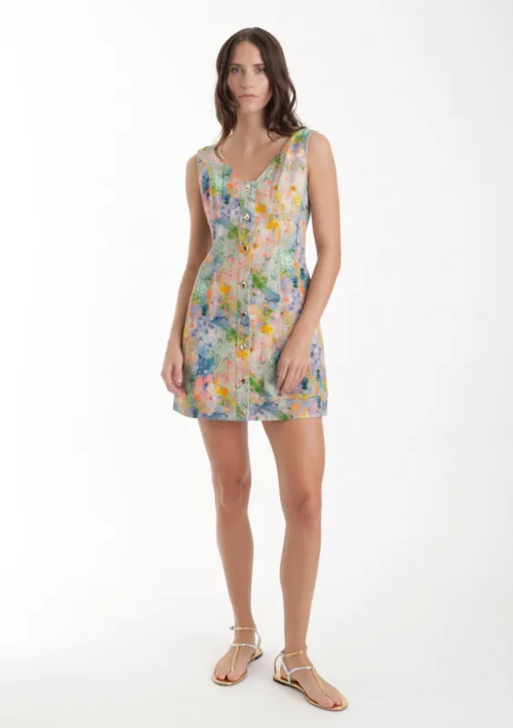 Lune Print Denim Mini Dress made by Karina Grimaldi