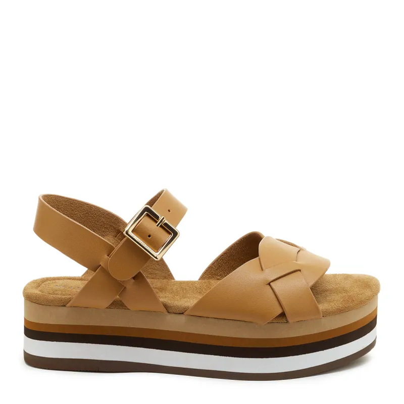 Breeze Tan Tricolor Platform Sandals sold by Kelsi Dagger