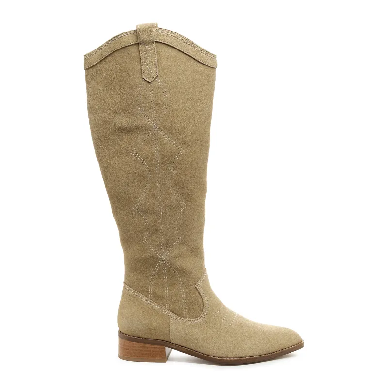 Benson Oatmeal Suede Tall Boot sold by Kelsi Dagger