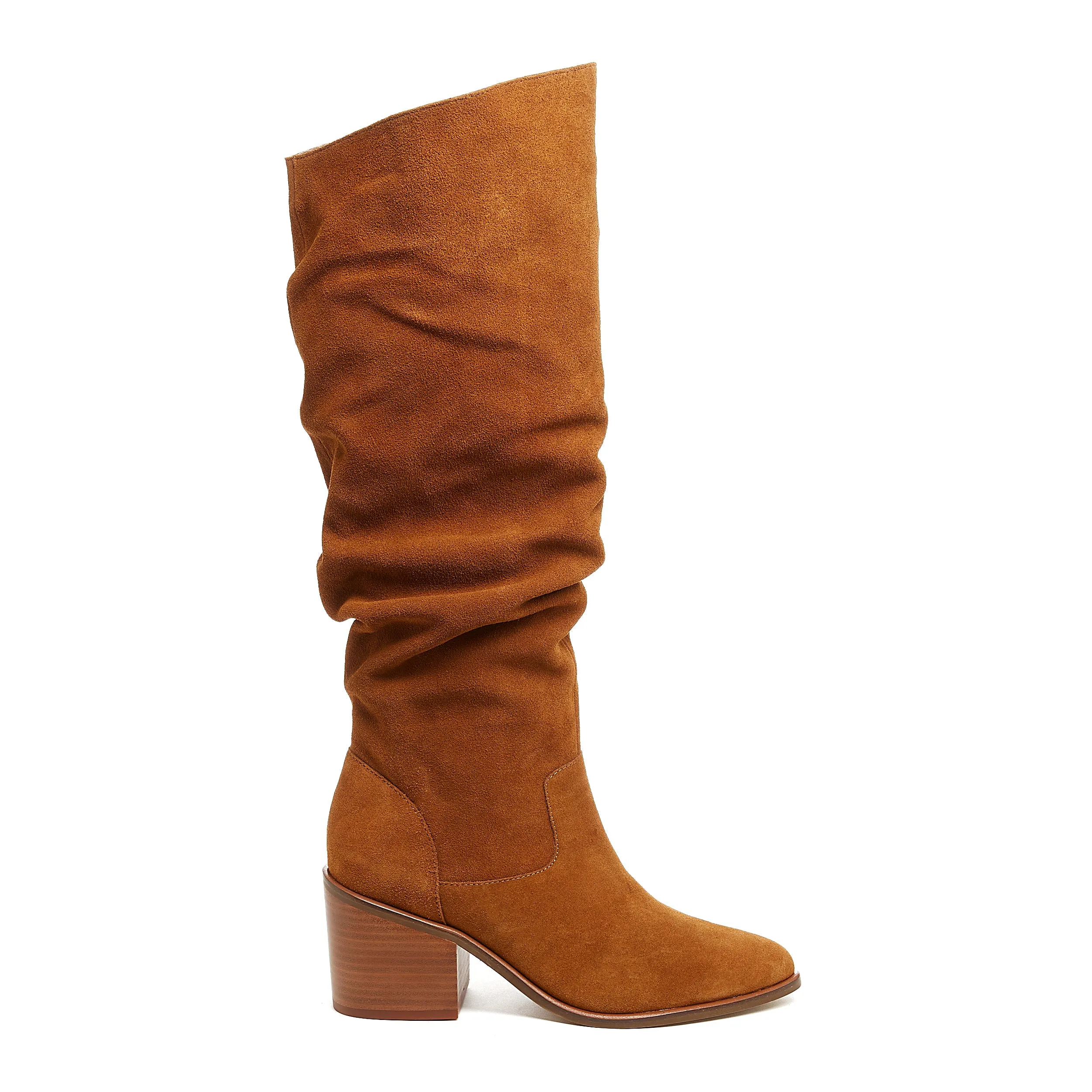 Easton Cognac Suede Slouchy Boots sold by Kelsi Dagger