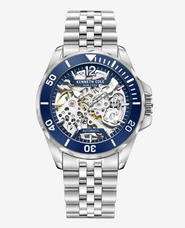 Automatic Silver-Tone Watch with Blue Bezel sold by Kenneth Cole