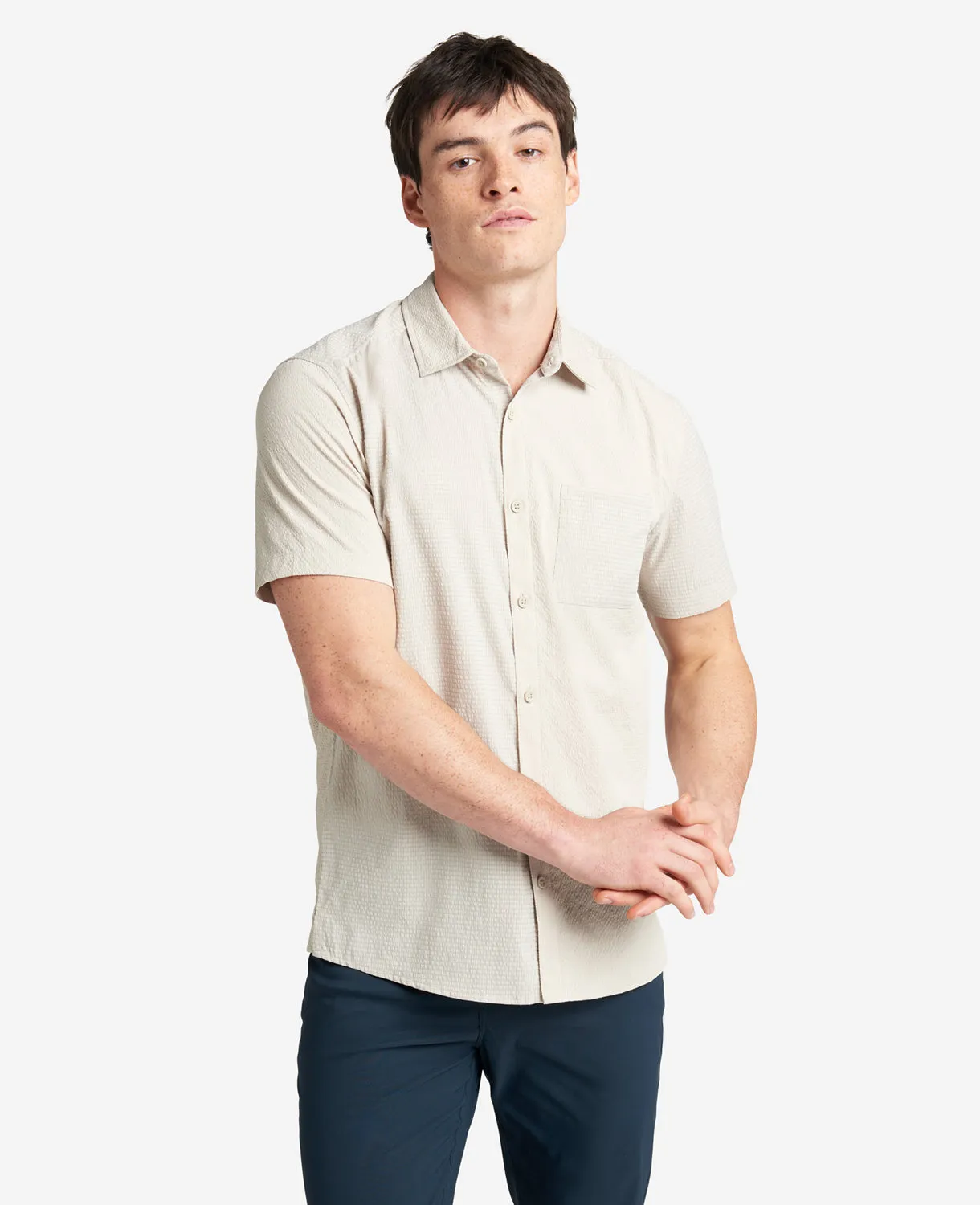 Slim Fit Short-Sleeve Mixed-Media Shirt sold by Kenneth Cole product image thumbnail 4