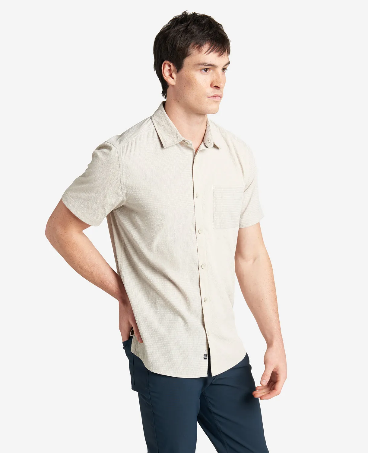 Slim Fit Short-Sleeve Mixed-Media Shirt sold by Kenneth Cole