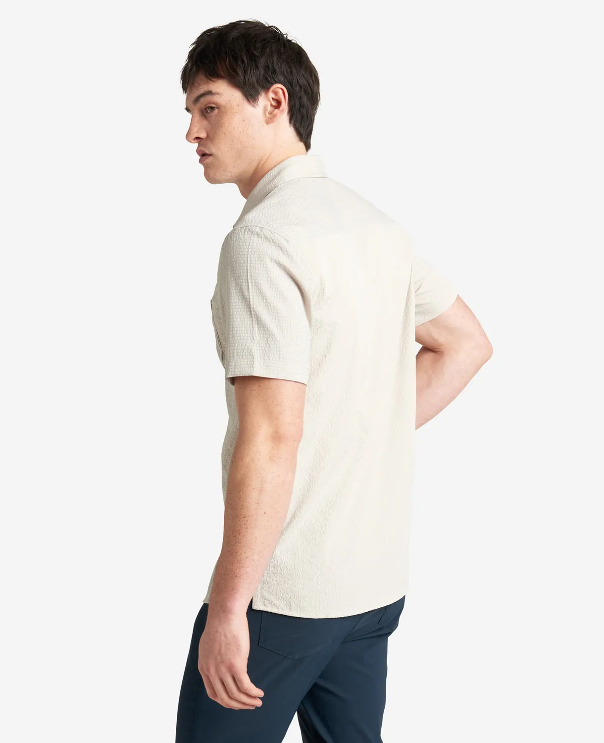 Slim Fit Short-Sleeve Mixed-Media Shirt sold by Kenneth Cole product image thumbnail 5