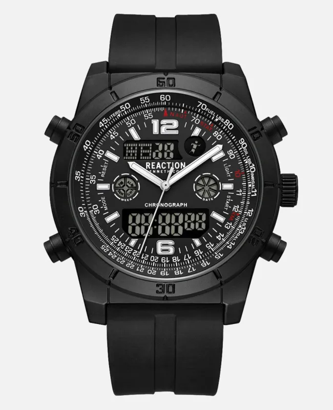 Dual Time Zone Analog-Digital Watch with Black Silicone Band made by Kenneth Cole