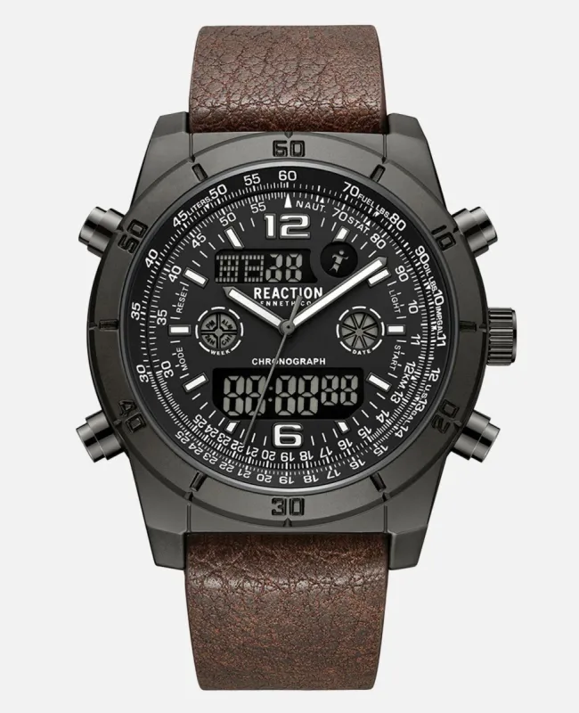 Dual Time Zone Analog-Digital Watch with Leather Strap made by Kenneth Cole