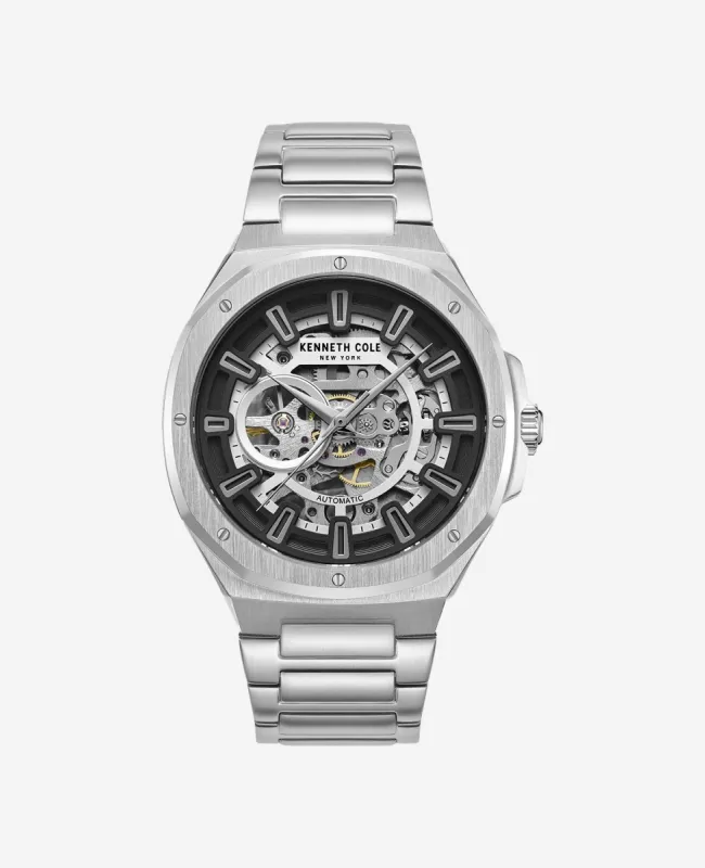 Automatic Skeleton Dial Watch with Stainless Steel Bracelet sold by Kenneth Cole