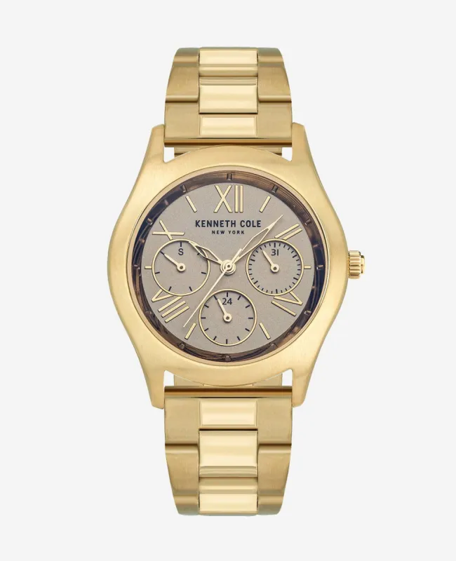Gold Multi-Functional Watch with Stainless Steel Band made by Kenneth Cole