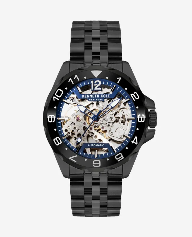 Gunmetal Automatic Skeleton Dial Watch with Stainless Steel Bracelet Band made by Kenneth Cole