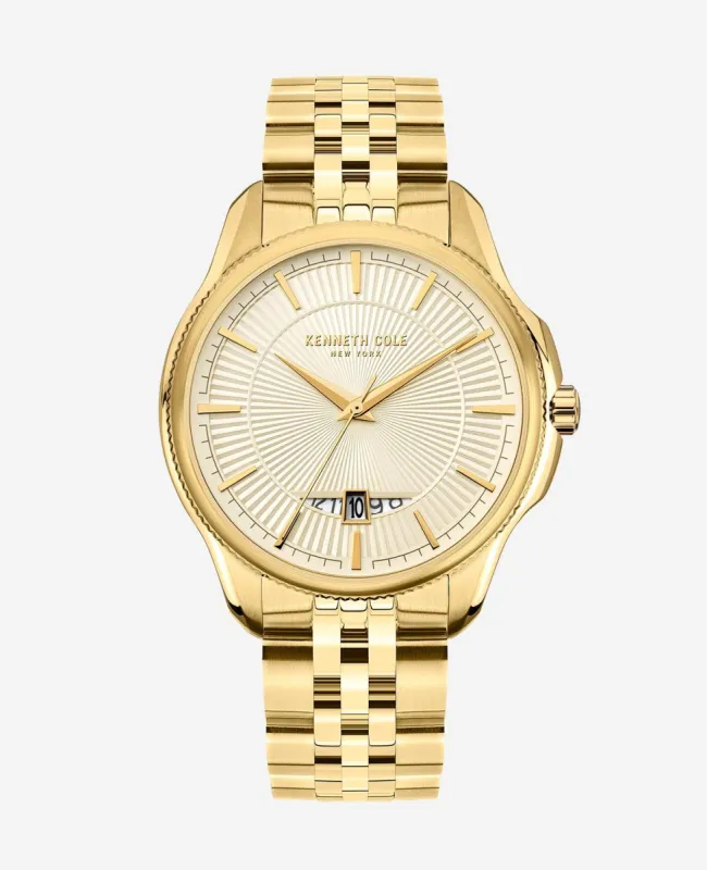 Gold Analog Watch with Stainless Steel Silver Band made by Kenneth Cole
