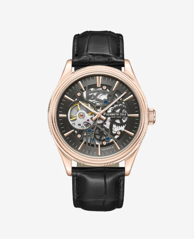Kenneth Cole Mechanical Black Leather Strap Watch sold by Kenneth Cole