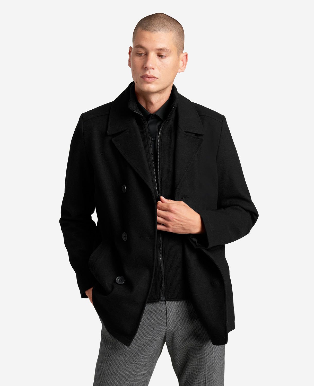 Wool Double-Breasted Peacoat with Ribbed Bib sold by Kenneth Cole product image thumbnail 4