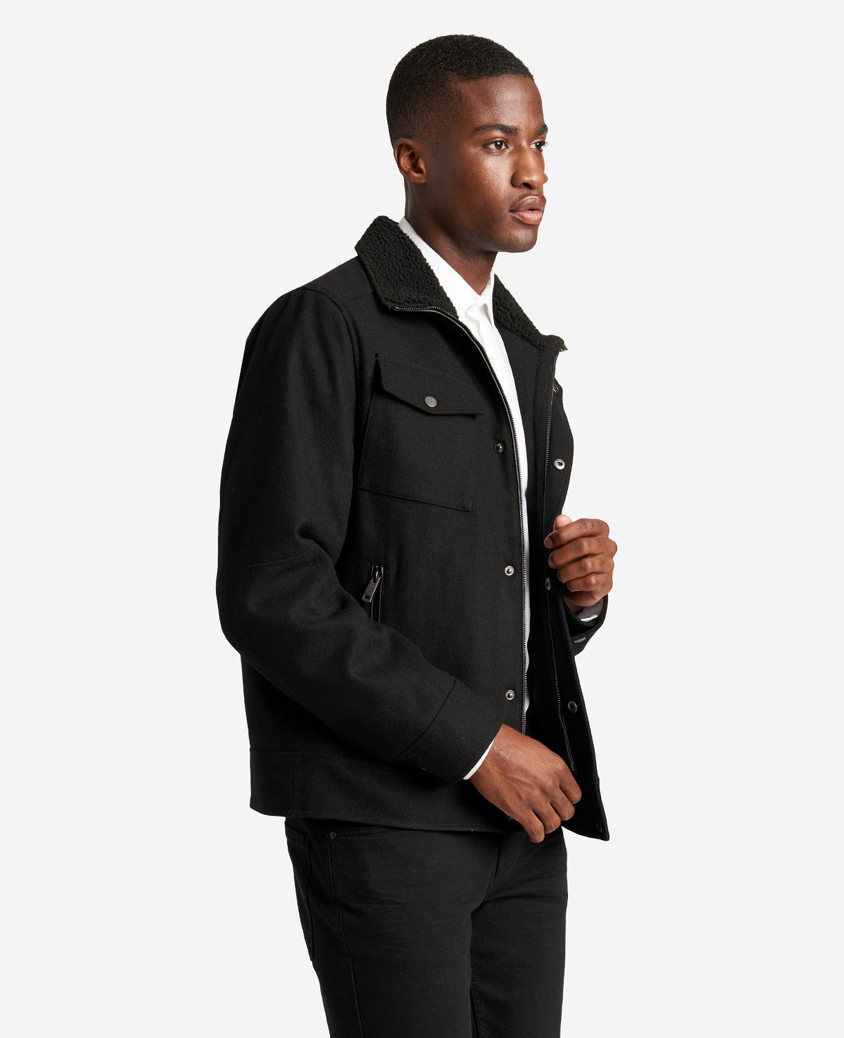 Wool Sherpa-Lined Collar Bomber Jacket sold by Kenneth Cole