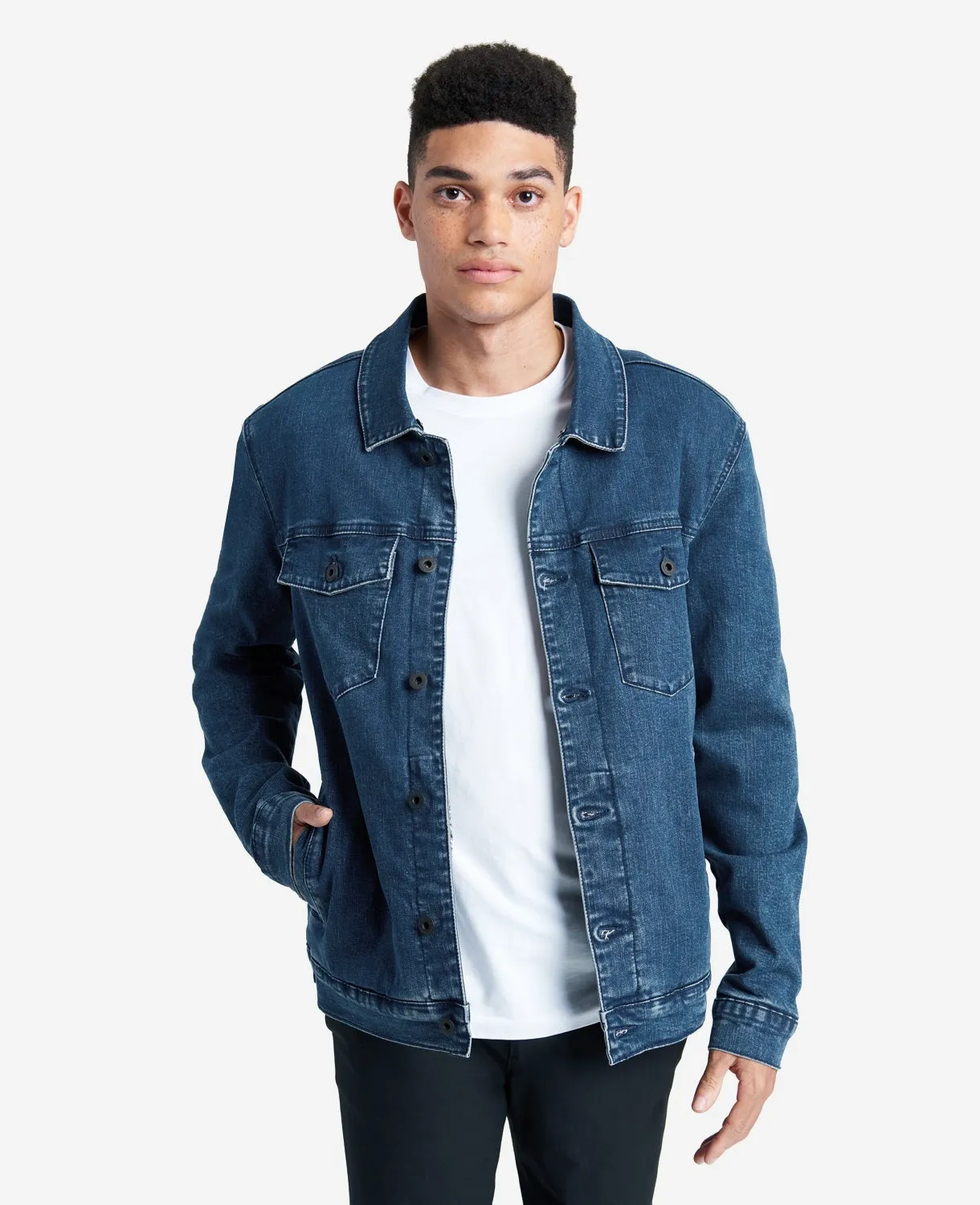 Stretch Denim Jacket in Blue with Sherpa Collar + Lining sold by Kenneth Cole product image thumbnail 4