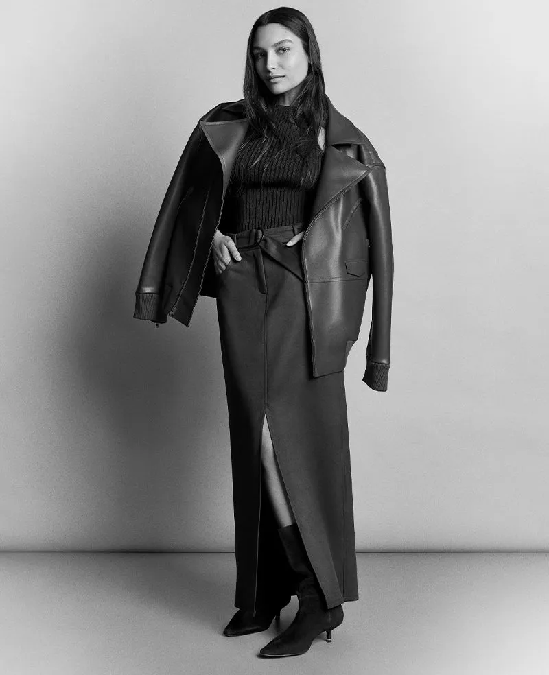 Vegan Suede Fly Front Belted Maxi Skirt sold by Kenneth Cole product image thumbnail 3