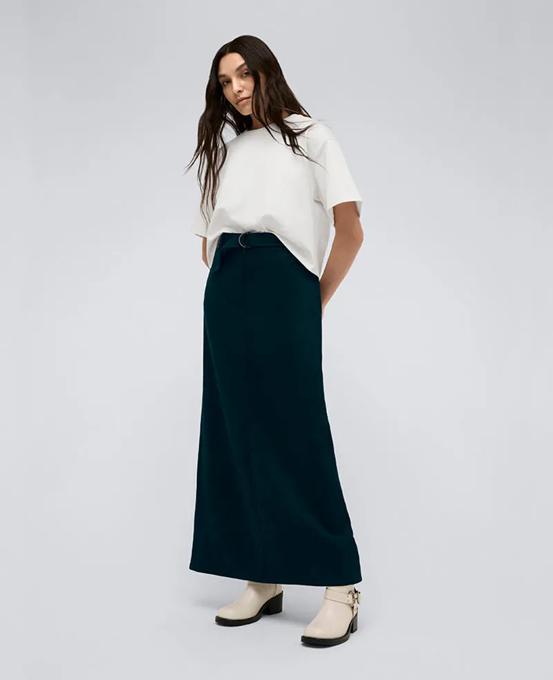 Vegan Suede Fly Front Belted Maxi Skirt sold by Kenneth Cole