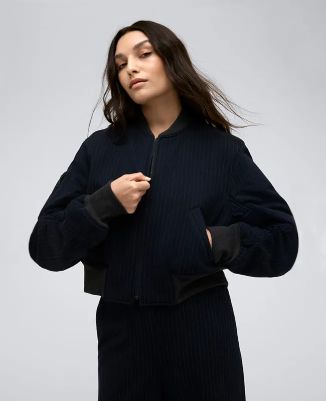 Pinstripe Cropped Bomber W/ Shirred Sleeves sold by Kenneth Cole