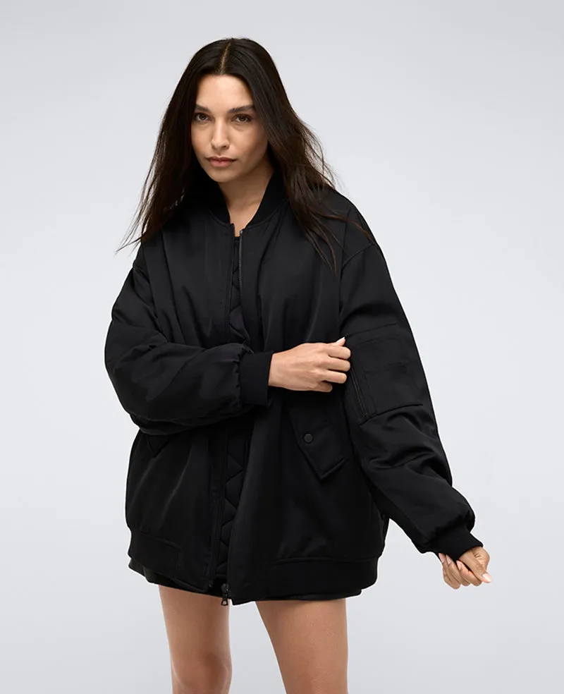 Satin Back Crepe Oversized Boyfriend Bomber Jacket sold by Kenneth Cole product image thumbnail 4