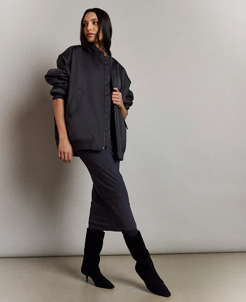Satin Back Crepe Oversized Boyfriend Bomber Jacket sold by Kenneth Cole