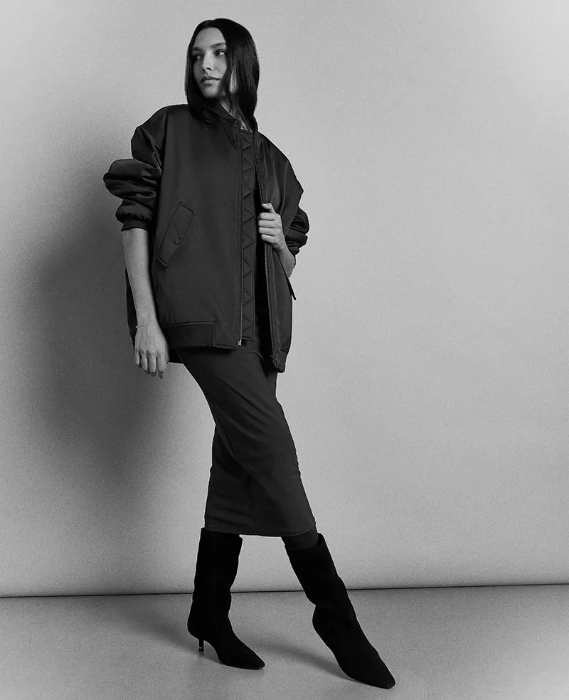 Satin Back Crepe Oversized Boyfriend Bomber Jacket sold by Kenneth Cole product image thumbnail 2