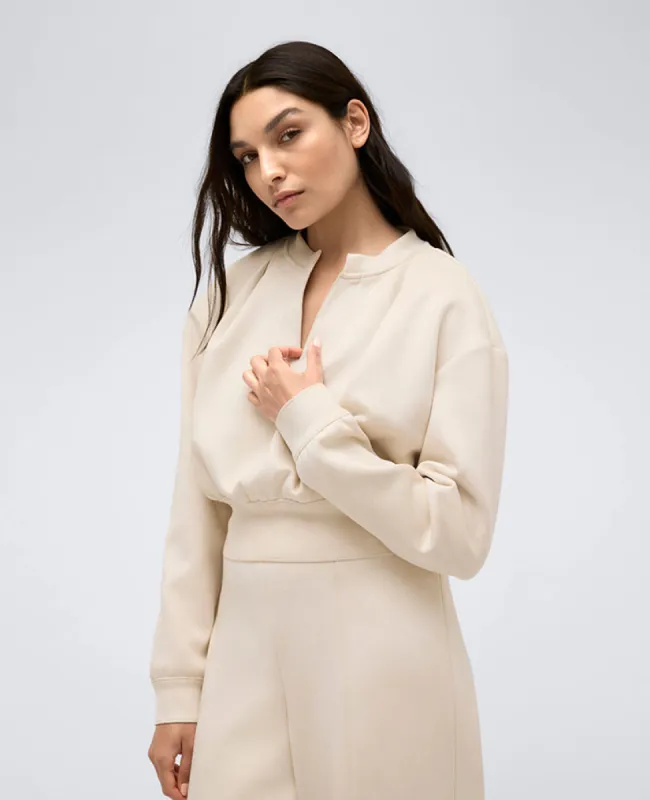 Faux Suede Scuba Long Sleeve Split Neck Pullover sold by Kenneth Cole