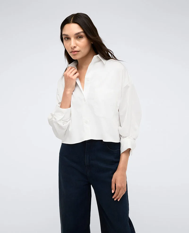 Button Front Crop Boyfriend Shirt sold by Kenneth Cole