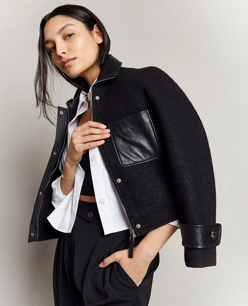 Vegan Leather And Wool Cropped Moto Jacket sold by Kenneth Cole