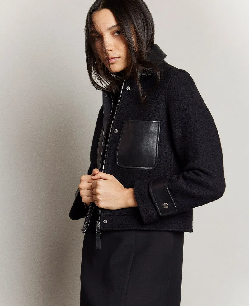 Vegan Leather And Wool Cropped Moto Jacket sold by Kenneth Cole product image thumbnail 2