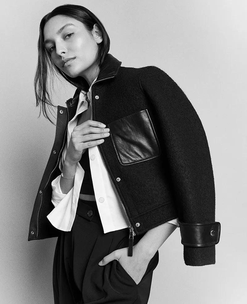 Vegan Leather And Wool Cropped Moto Jacket sold by Kenneth Cole product image thumbnail 3