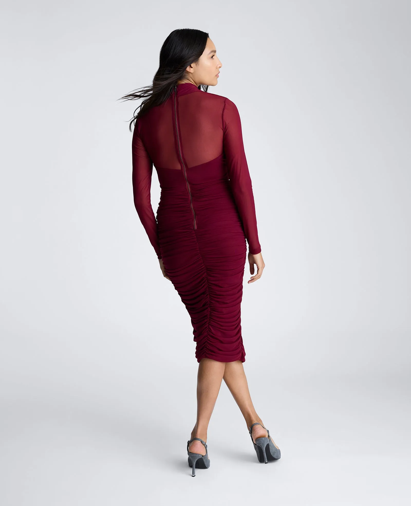 Twist Front Mesh Midi Dress with Side Rouching sold by Kenneth Cole product image thumbnail 5