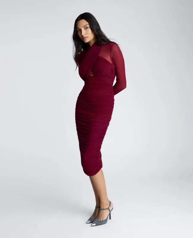 Twist Front Mesh Midi Dress with Side Rouching sold by Kenneth Cole