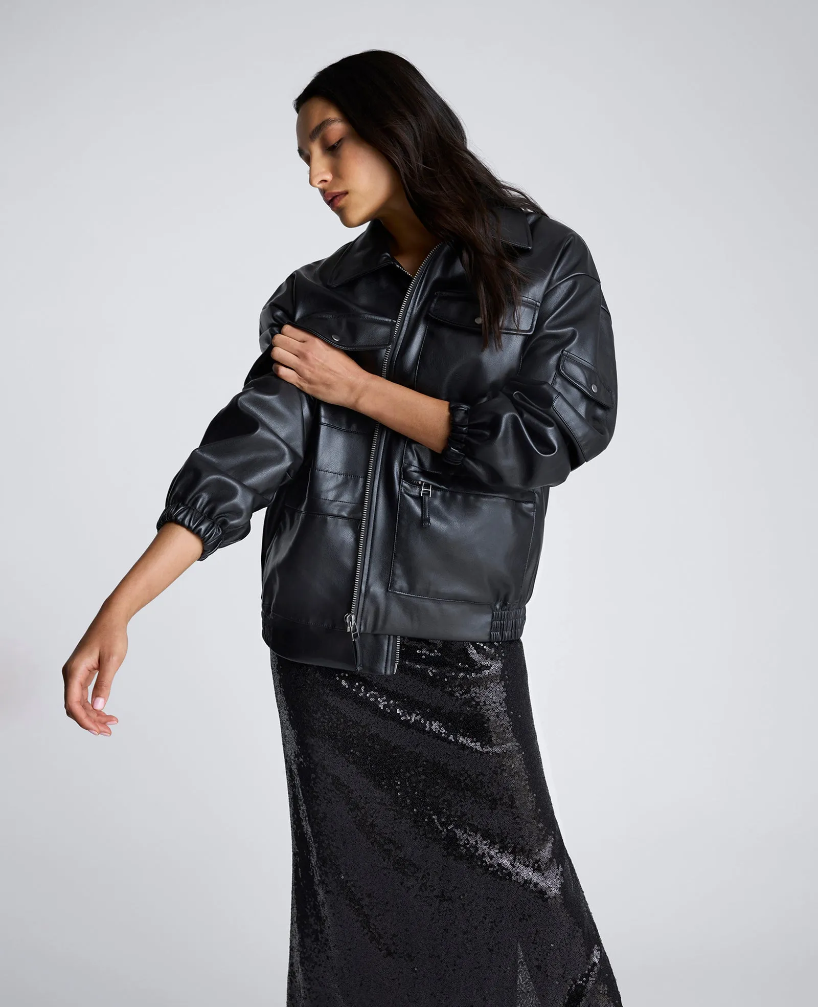 Faux Leather Shirt Collar Bomber Jacket sold by Kenneth Cole product image thumbnail 2