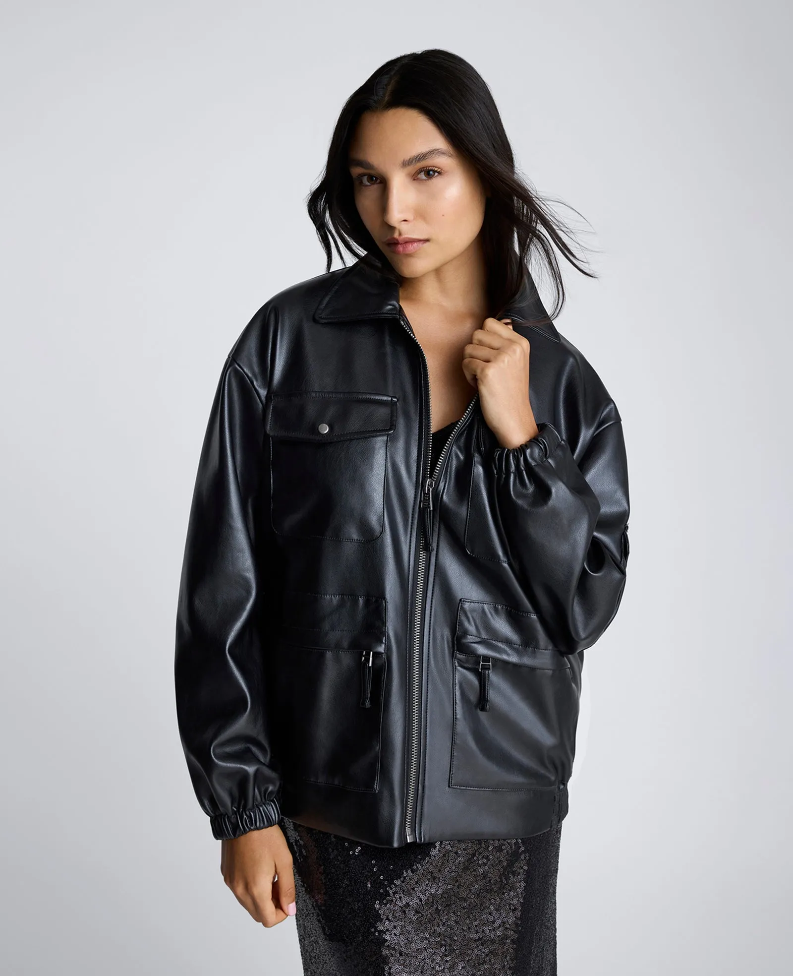 Faux Leather Shirt Collar Bomber Jacket sold by Kenneth Cole