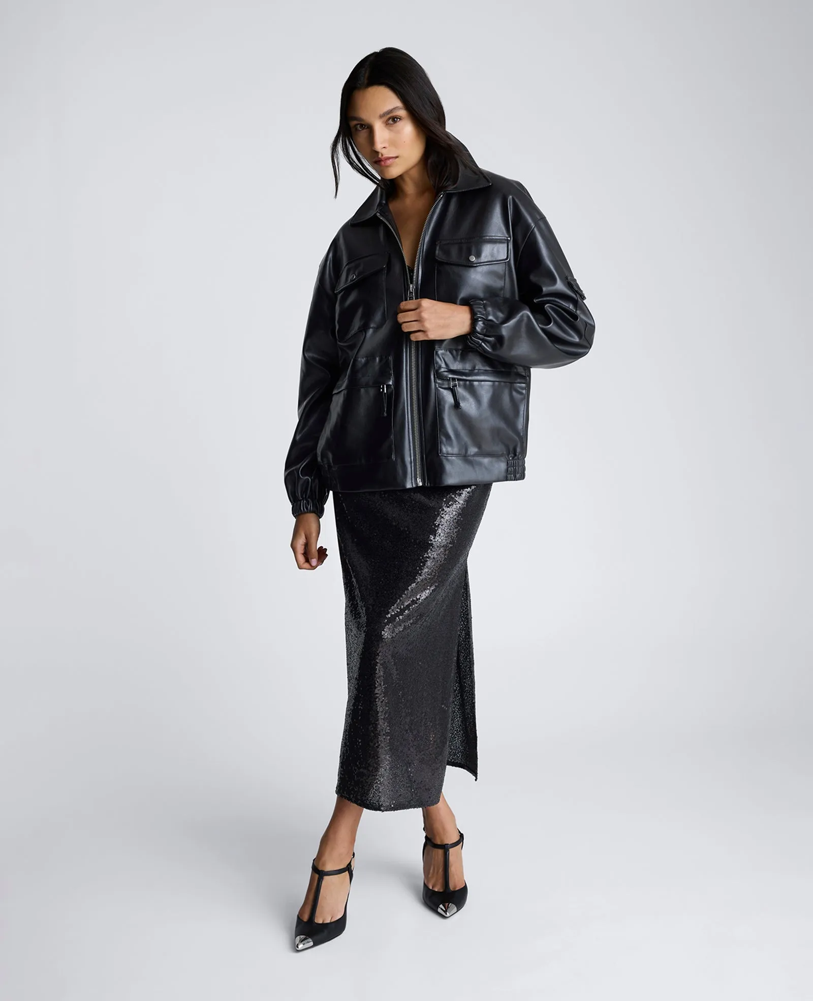 Faux Leather Shirt Collar Bomber Jacket sold by Kenneth Cole product image thumbnail 4