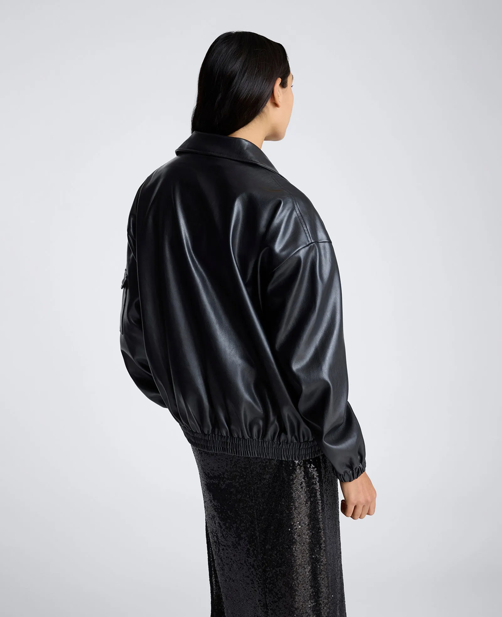 Faux Leather Shirt Collar Bomber Jacket sold by Kenneth Cole product image thumbnail 3