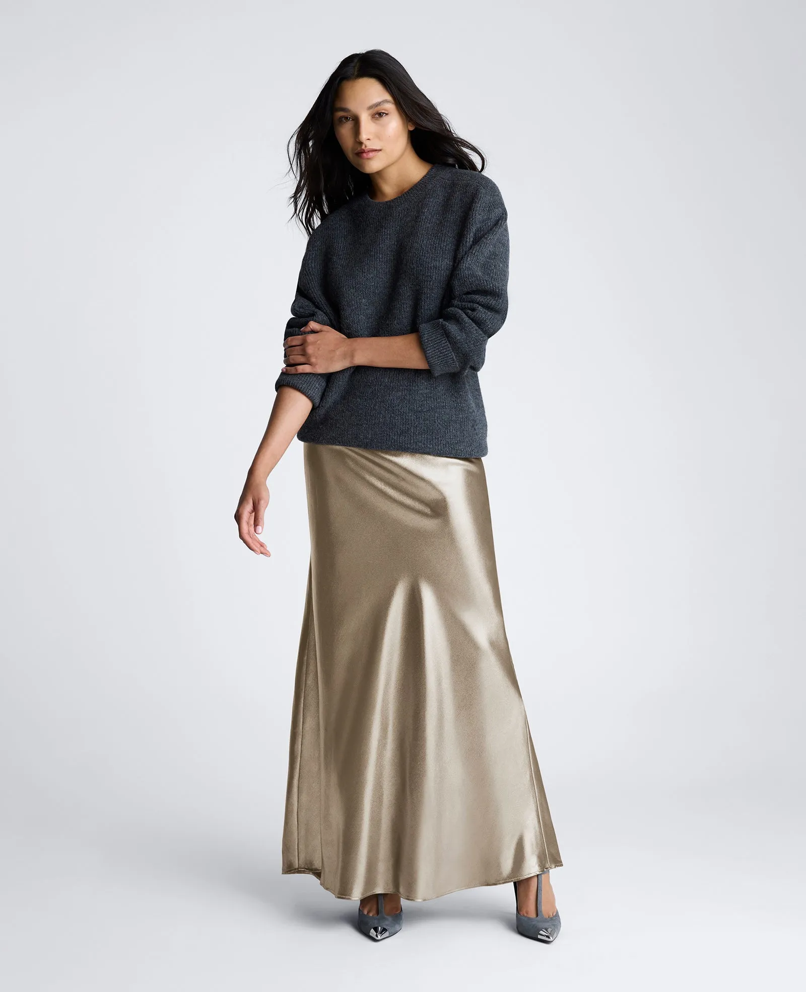 Satin Pull On Bias Flared Maxi Skirt sold by Kenneth Cole