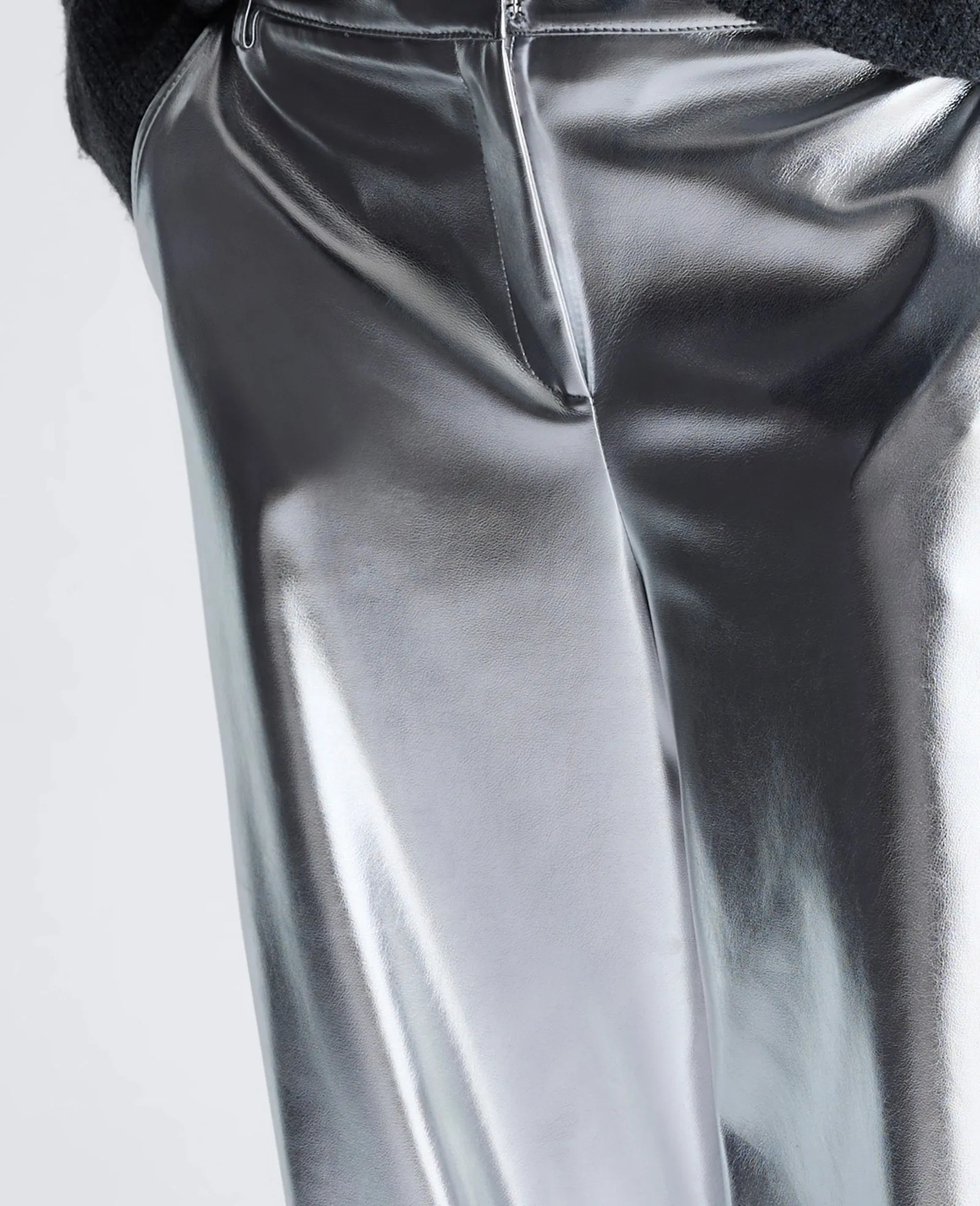 Vegan Metallic Fly Front Mid Rise Wide Leg Pant sold by Kenneth Cole product image thumbnail 4