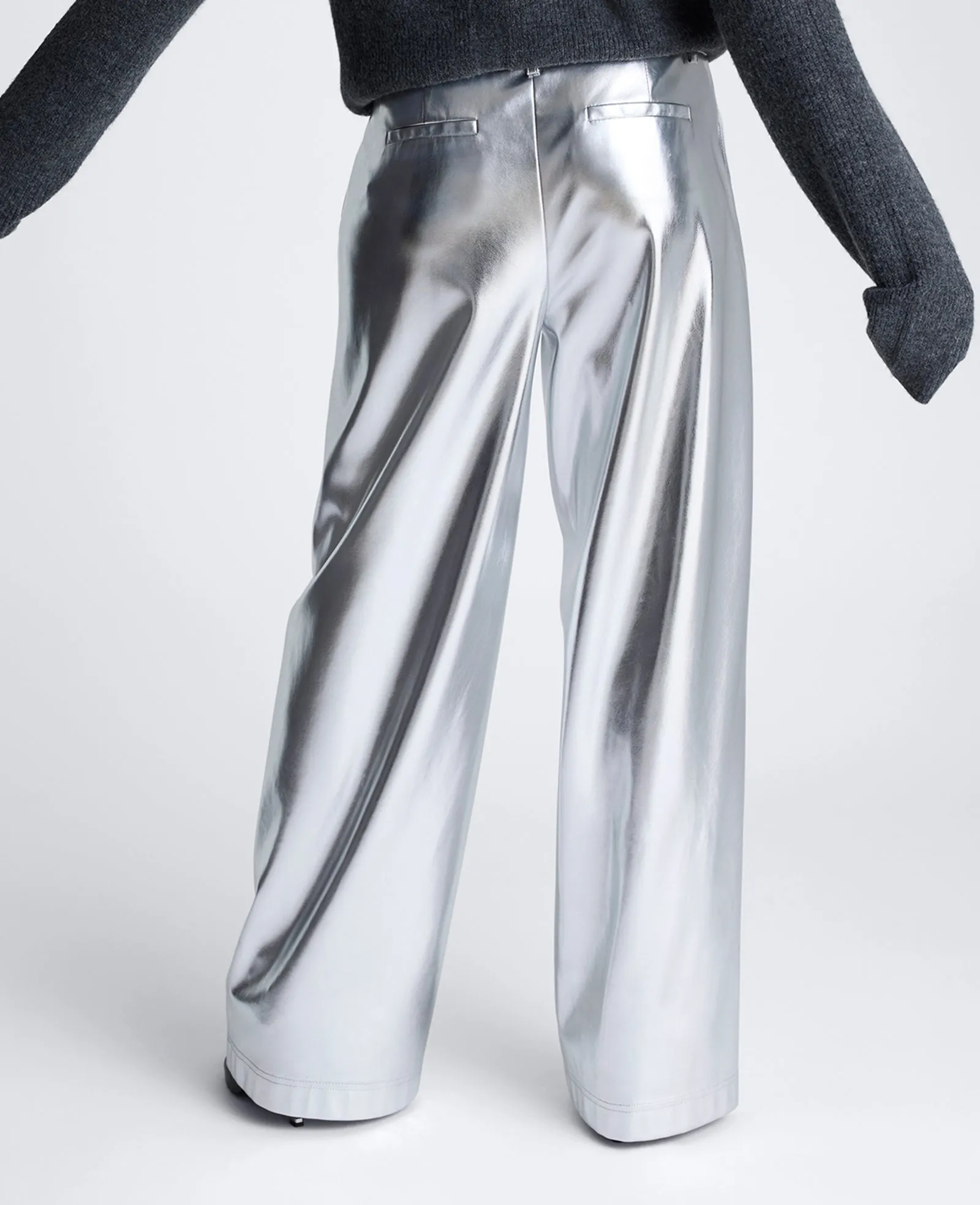 Vegan Metallic Fly Front Mid Rise Wide Leg Pant sold by Kenneth Cole product image thumbnail 3