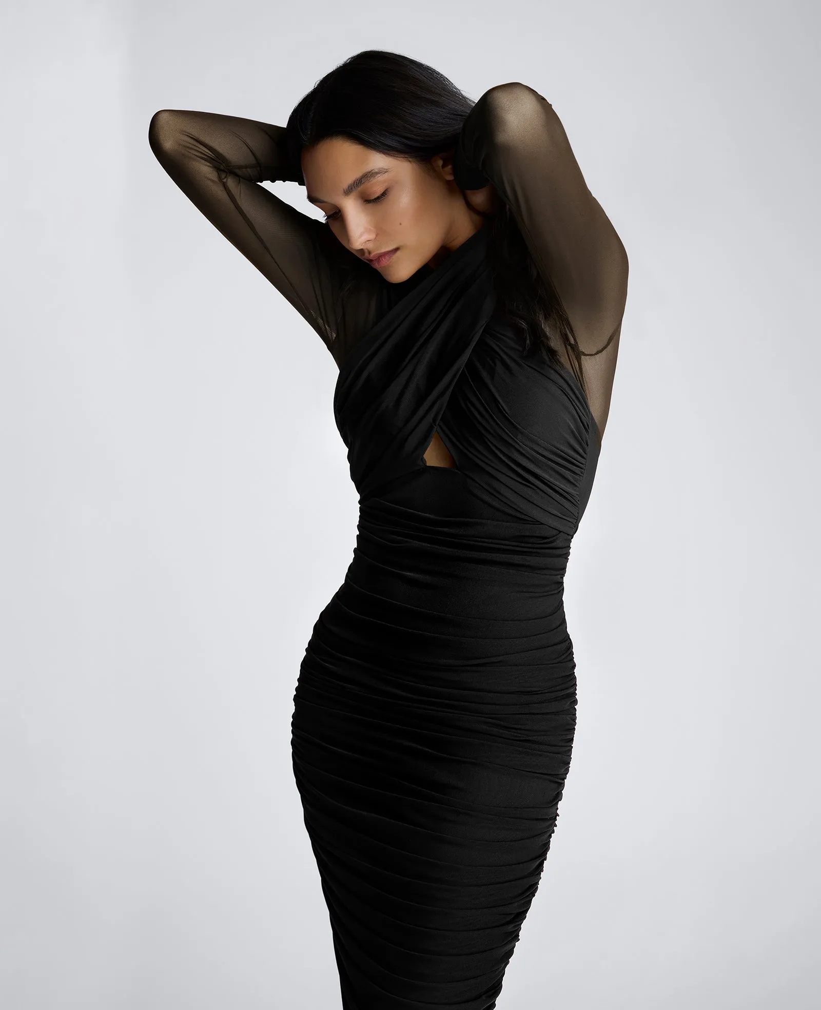 Twist Front Mesh Midi Dress with Side Rouching sold by Kenneth Cole product image thumbnail 3