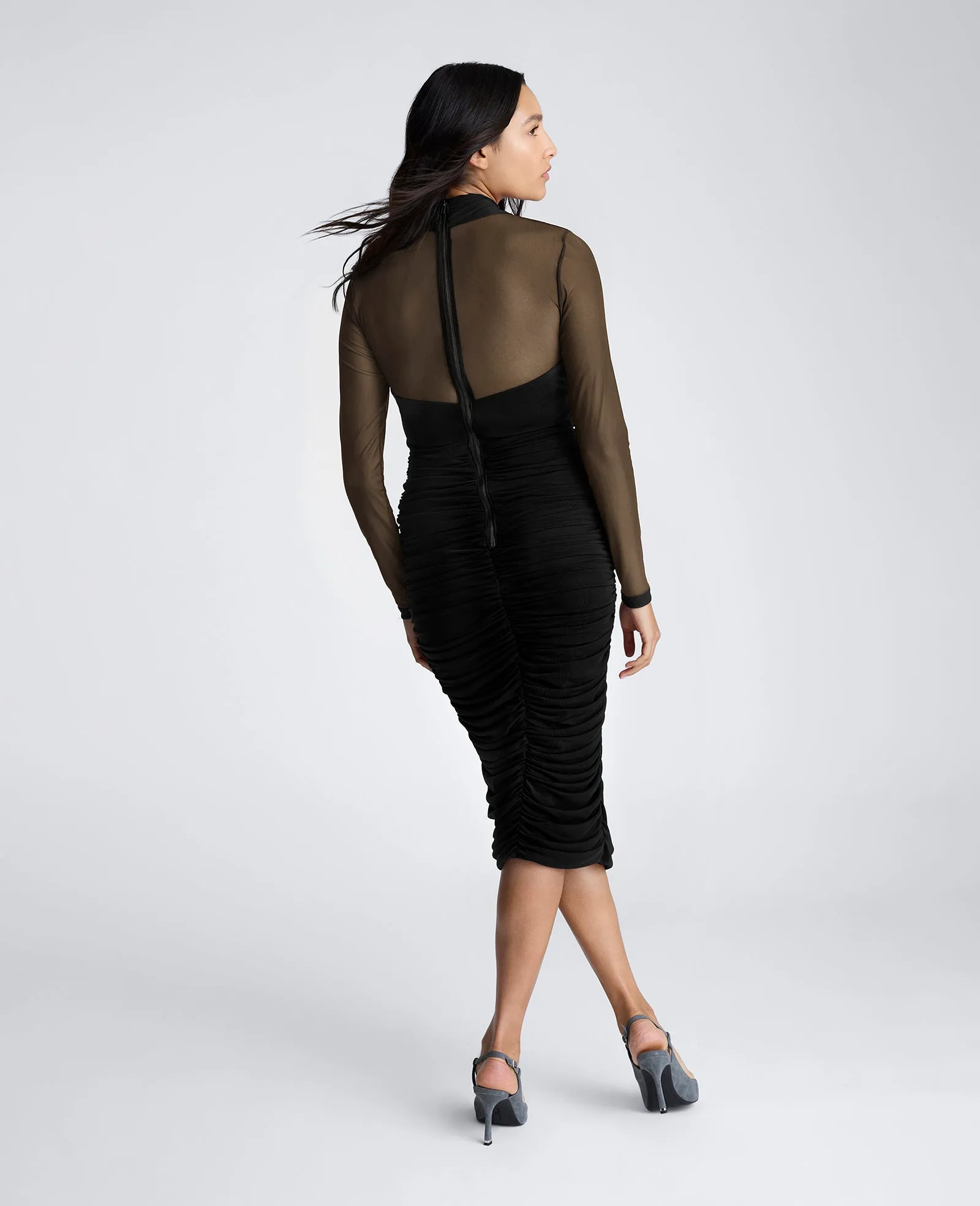 Twist Front Mesh Midi Dress with Side Rouching sold by Kenneth Cole product image thumbnail 2