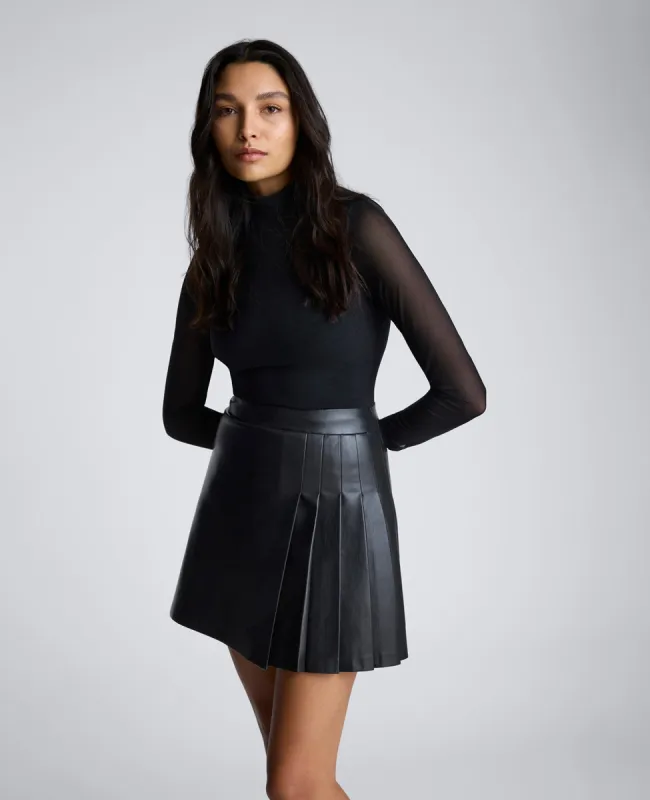 Mesh Mock Neck Dress with Faux Leather Side Pleated Skirt sold by Kenneth Cole