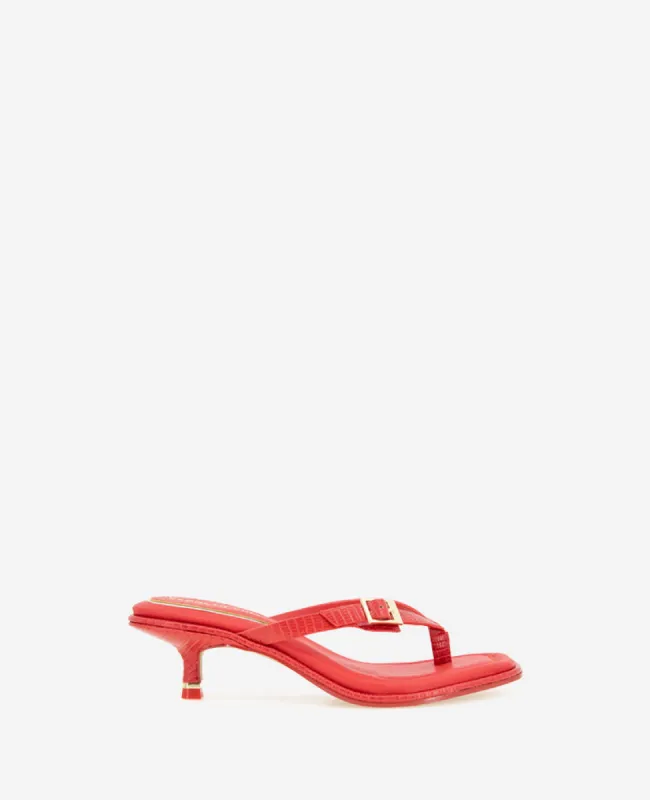 Gillie Embossed Lizard Kitten Heel Buckle Sandal sold by Kenneth Cole