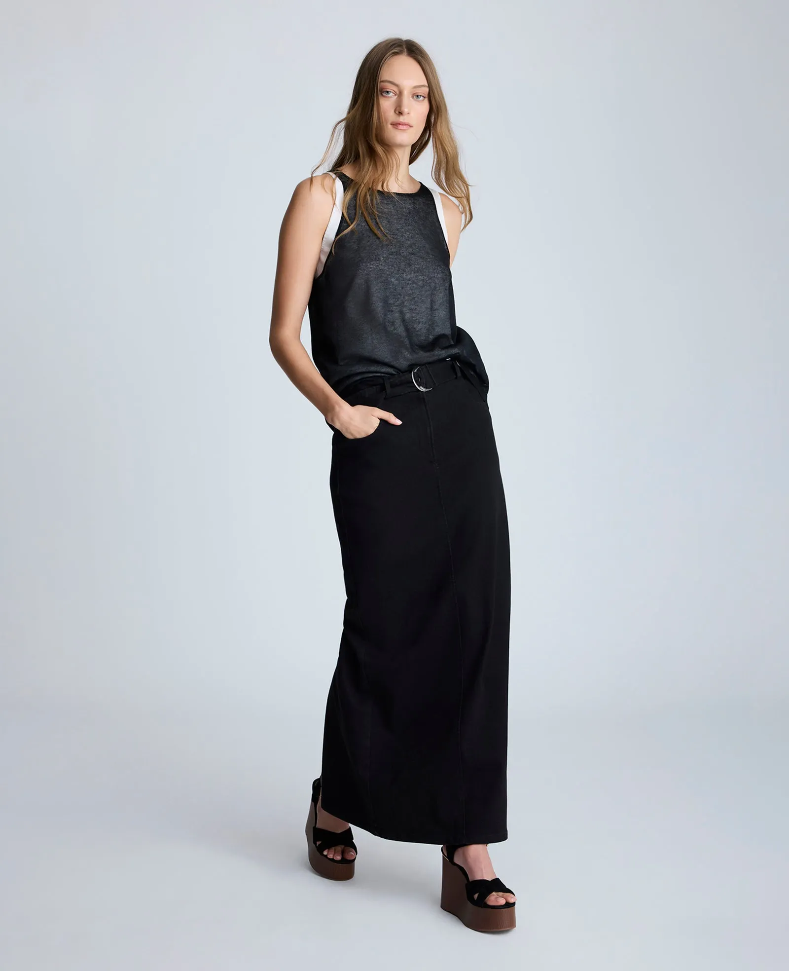 Fly Front Belted Maxi Skirt sold by Kenneth Cole product image thumbnail 3