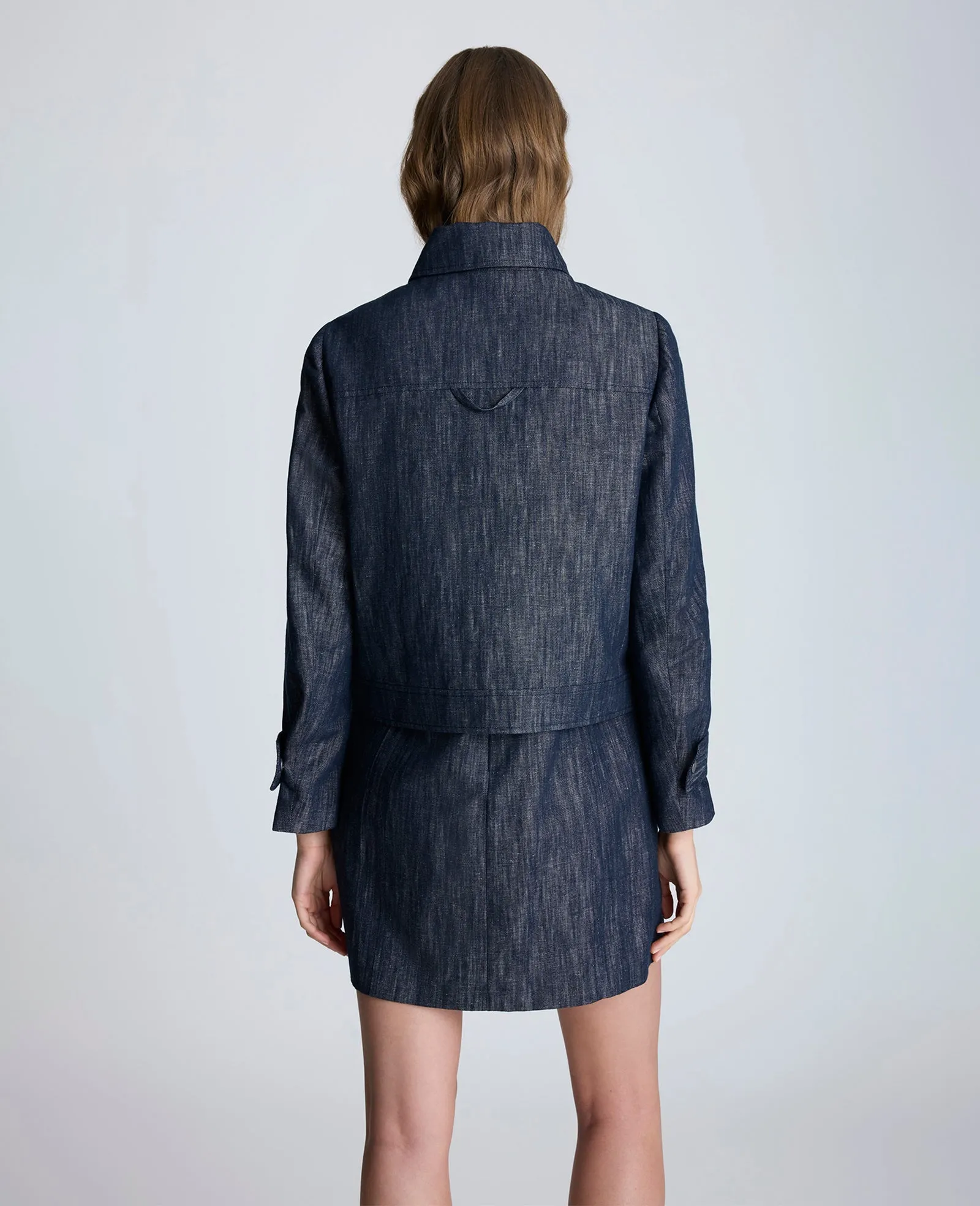 Indigo Twill Cropped Boxy Moto Jacket sold by Kenneth Cole product image thumbnail 4