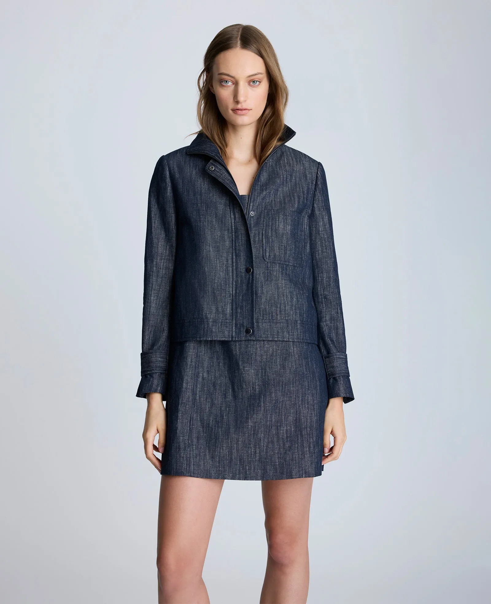 Indigo Twill Cropped Boxy Moto Jacket sold by Kenneth Cole product image thumbnail 3